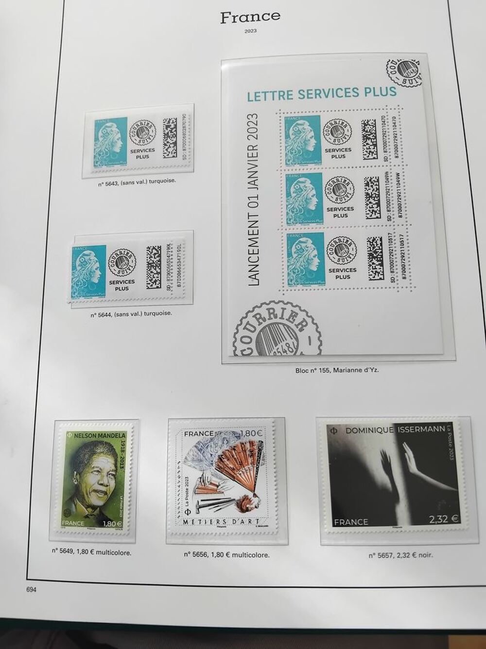 Timbres ann&eacute;e compl&egrave;te 2023 faciale 213 euros tous neufs 