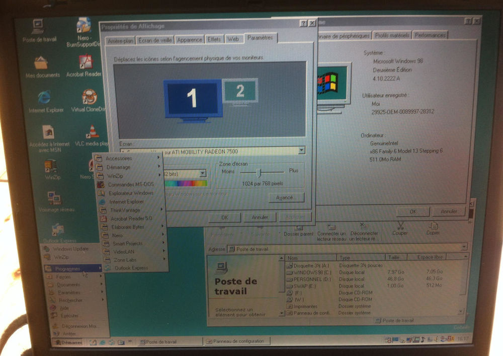 PC Portable retrogaming IBM R51 DVD graveur CD Windows 98 Matériel informatique
