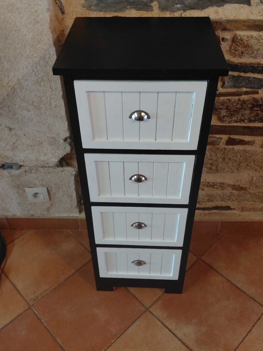 Chiffonnier 4 tiroirs r&eacute;nov&eacute; - Noir &amp; Blanc - Style moderne Meubles