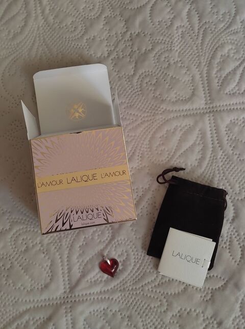 Pendentif coeur rouge, cristal Lalique et argent 70 Limoges (87)