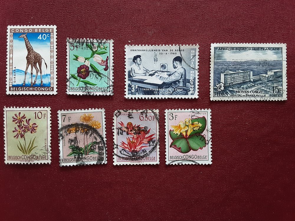 8 timbres &agrave; collection CONGO BELGE des ann&eacute;es 1958... 