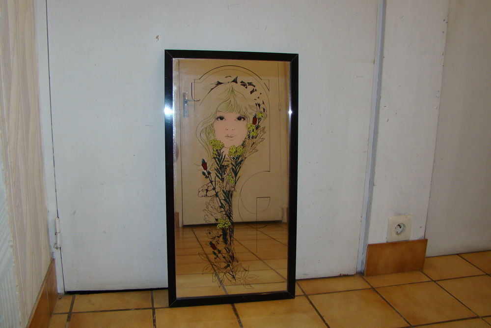 Miroir s&eacute;rigraphi&eacute; - vintage ann&eacute;es 1970 Décoration