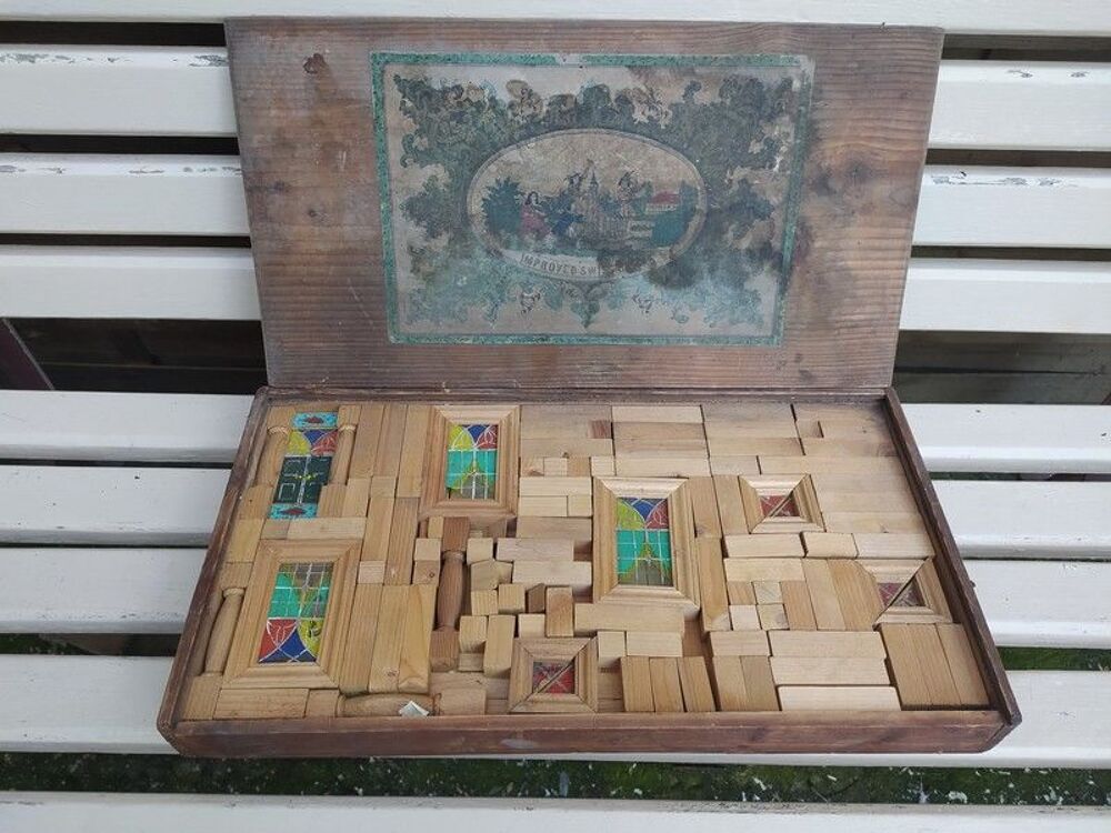 Ancien Jeu de Construction Ch&acirc;teau &agrave; Monter en Bois XIX&egrave;me. Jeux / jouets