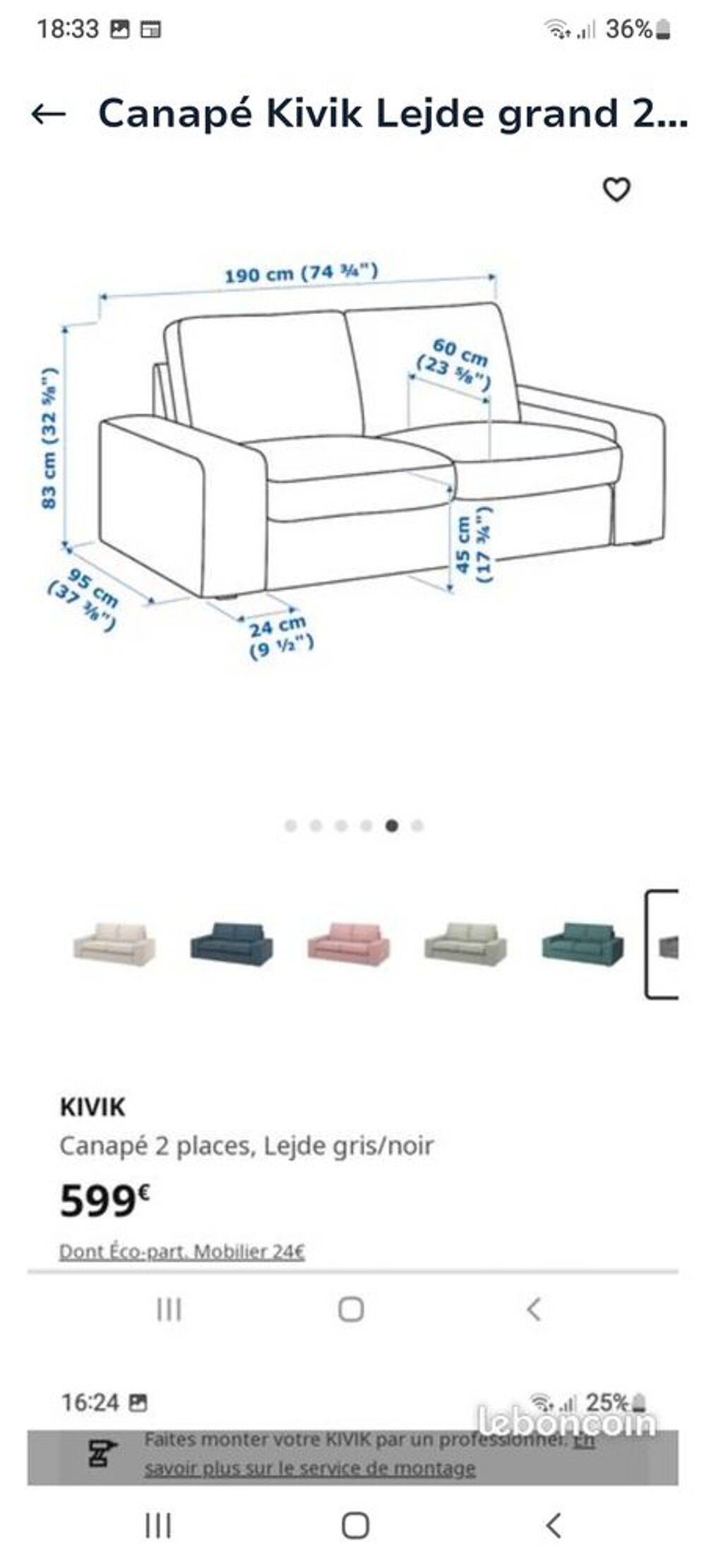 CANAPE KIVIK LEJDE 2/3 places hyper confort 190 cm
Meubles