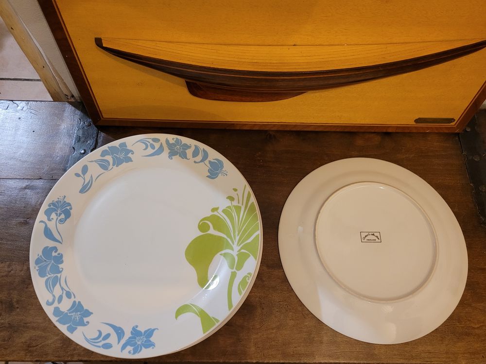 Lot 10 grandes assiettes motif fleurs Chriss G. collection Cuisine