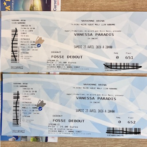 2 places Concert Vanessa Paradis Narbonne 25/04 35 Montpellier (34)