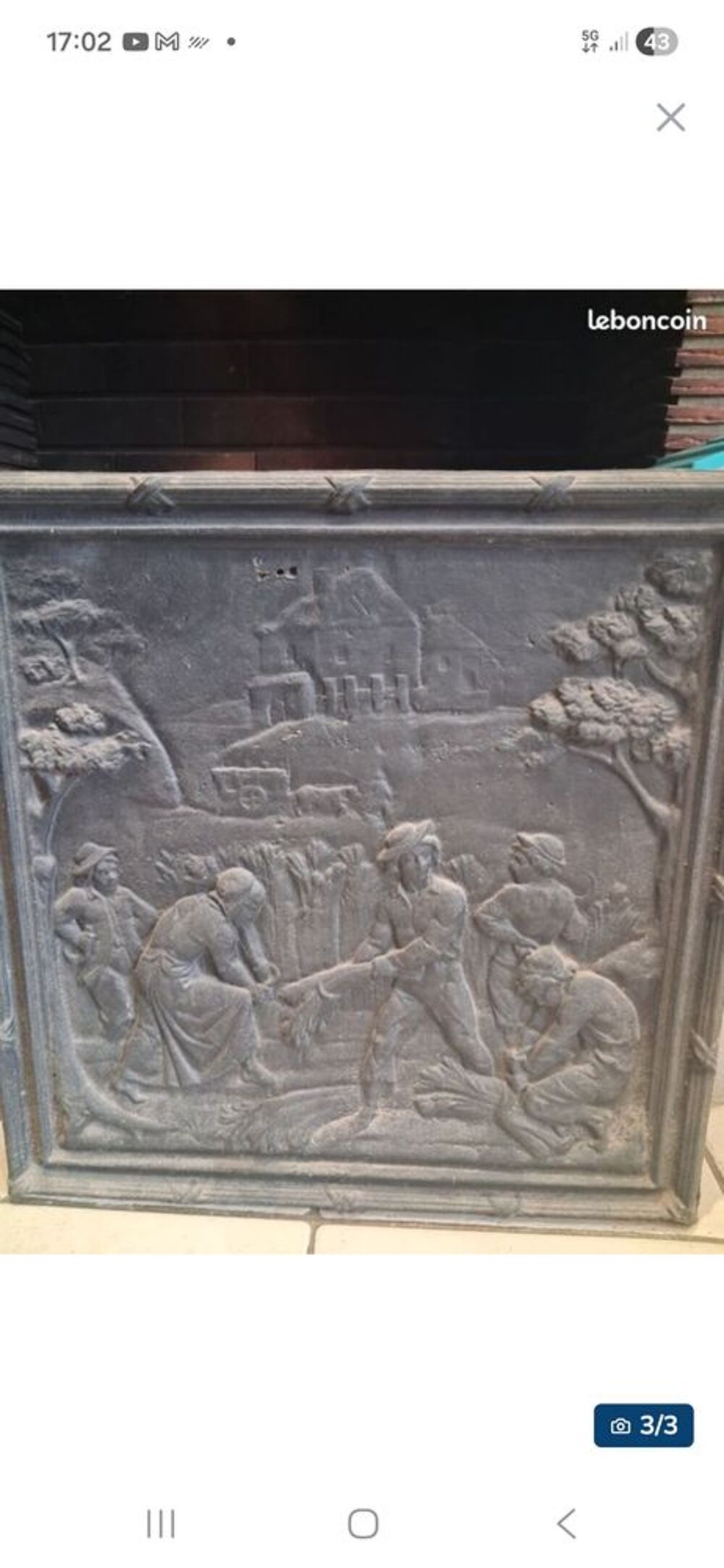 Plaque de chemin&eacute;e en fonte + accessoires 