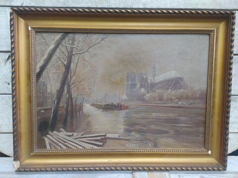 Ancien Tableau Paris Notre Dame Hiver 1910 Sign J. Eudes 1200 Loches (37)