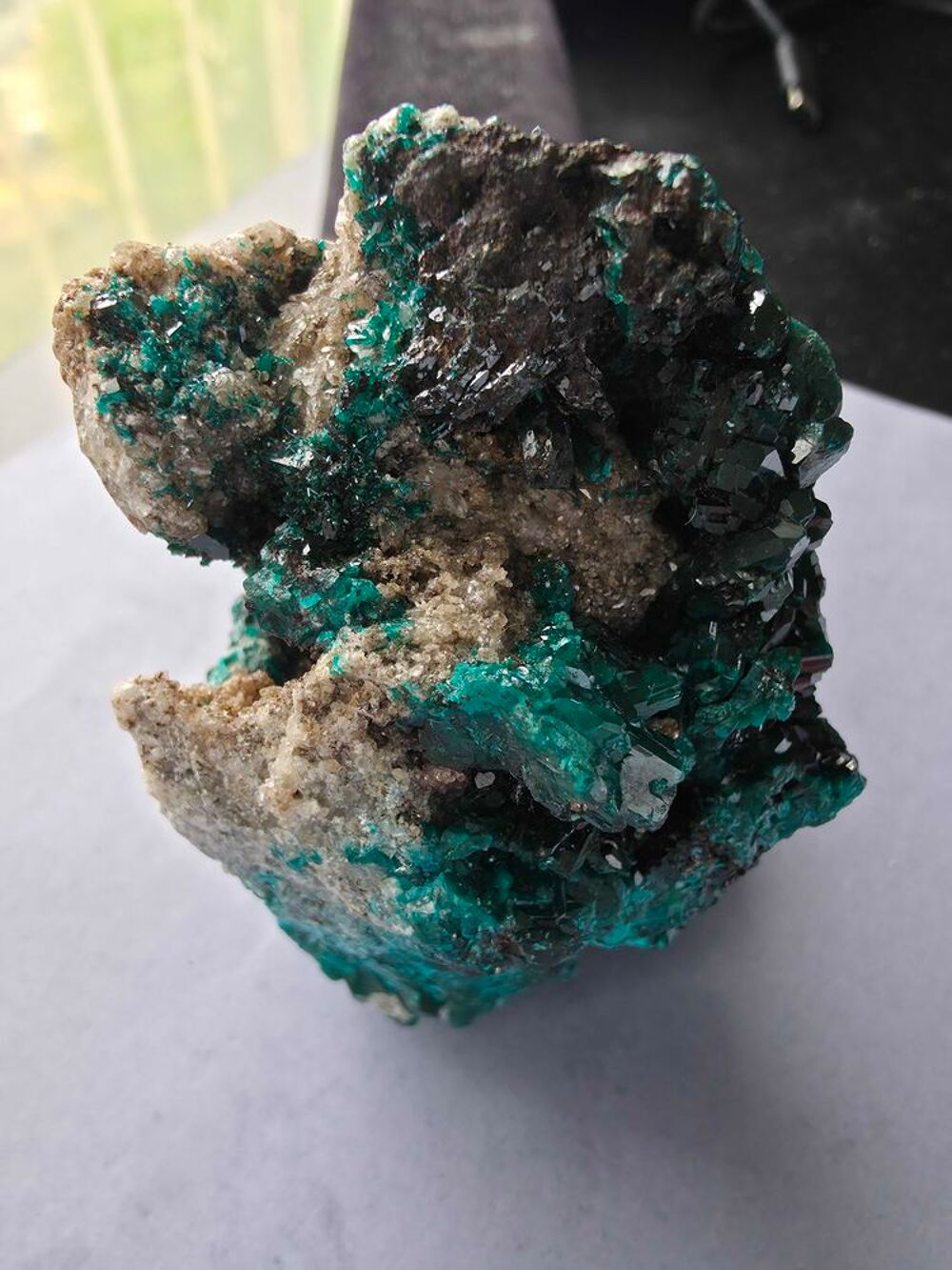 Pi&egrave;ce Unique : Dioptase Vert Emeraude et Quartz-Katanga RDC 