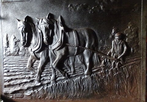 Bas-relief en métal de scène champêtre signé 200 Bégard (22)