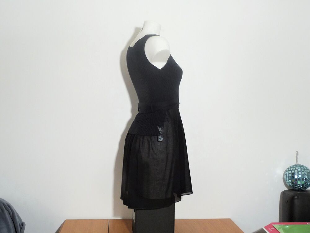 Tunique Longue/ Robe Bi Mati&egrave;re Noir et Ceinture- Cop Copine Vêtements
