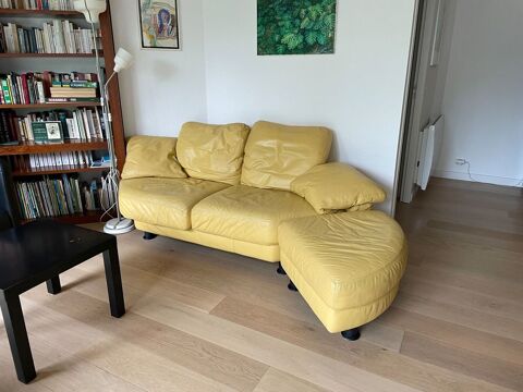 Canap cuir jaune bon tat 120 Capbreton (40)