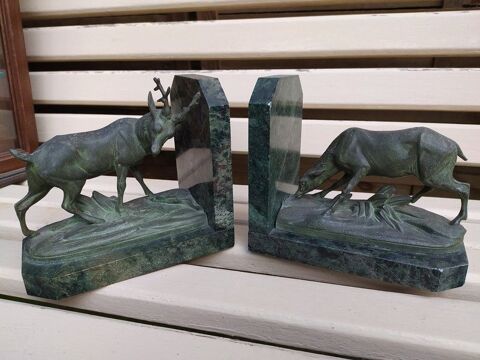 Anciens Serre-Livres Cerf et Biche Patine Bronze Art D�co 180 Loches (37)