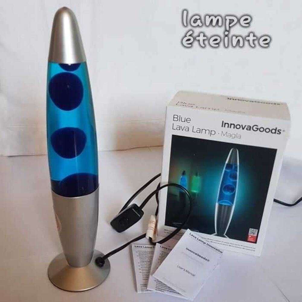 Lampe argent&eacute;, lave bleu-violet, NEUF Dcoration