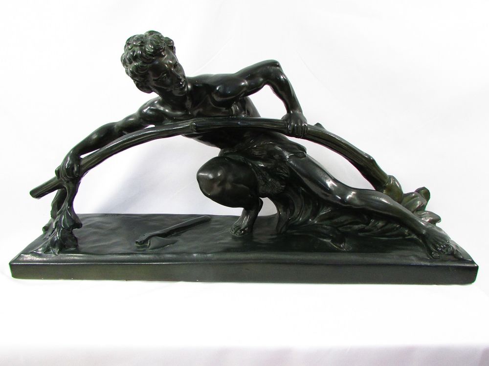 Sculpture en pl&acirc;tre, patine bronze vert, sign&eacute; BON Décoration
