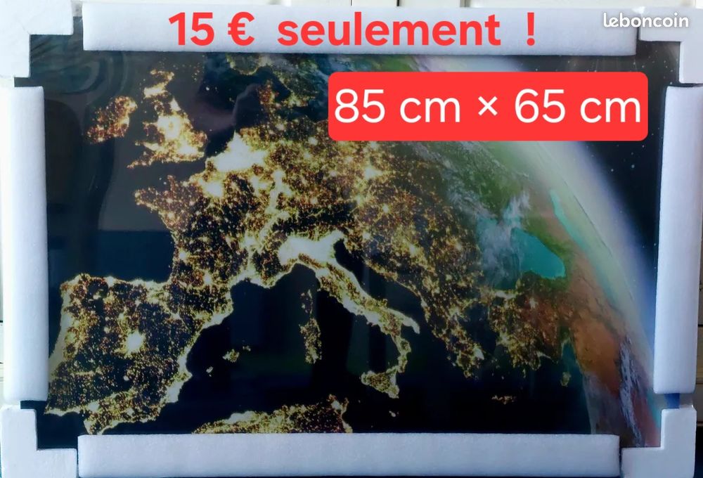 CADRE - Europe- impression SUR VERRE -vue satellite Décoration