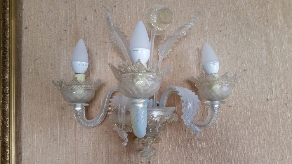 Applique en verre de Murano transparent et or Décoration