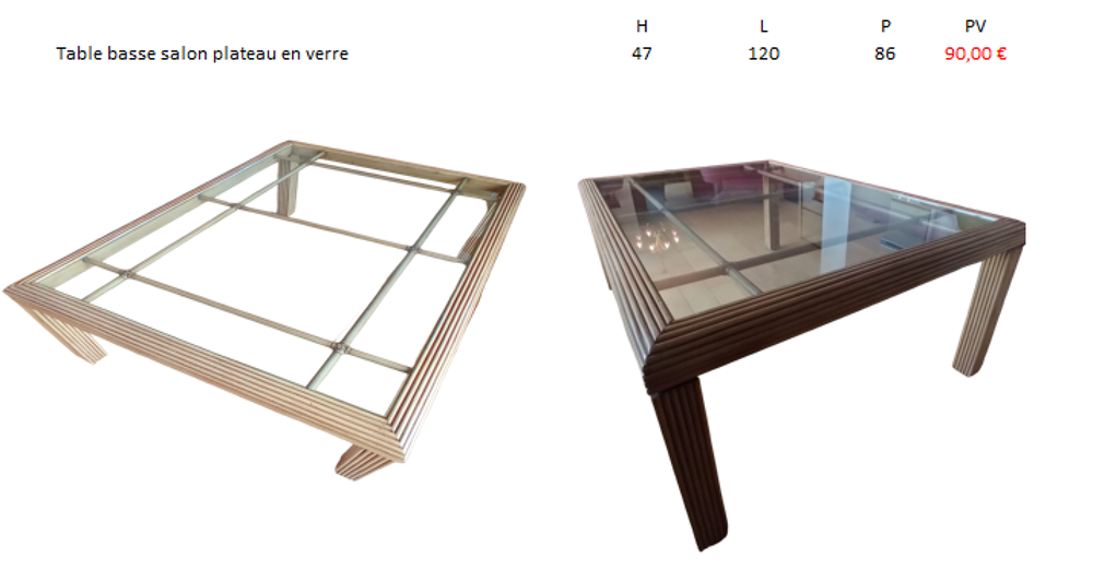 TABLE BASSE SALON plateau en verre Meubles