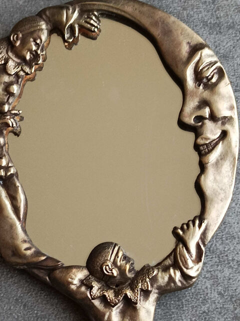Miroir  main en bronze dcor pierrot et lune 50 Pontoise (95)