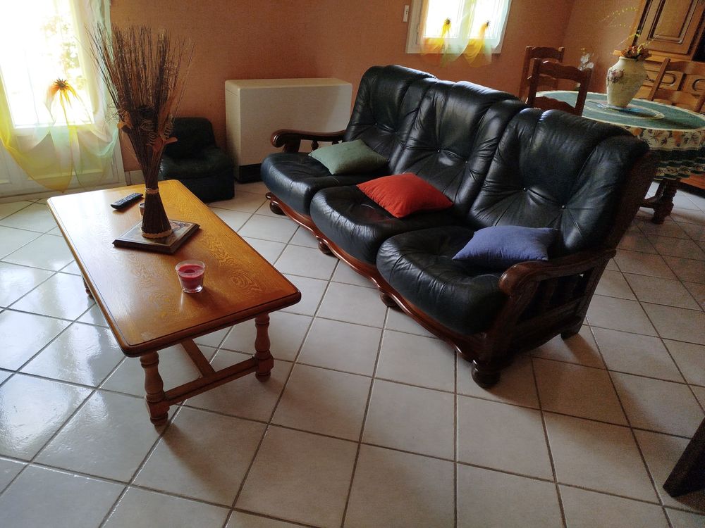 :salon cuir et bois massif Meubles
