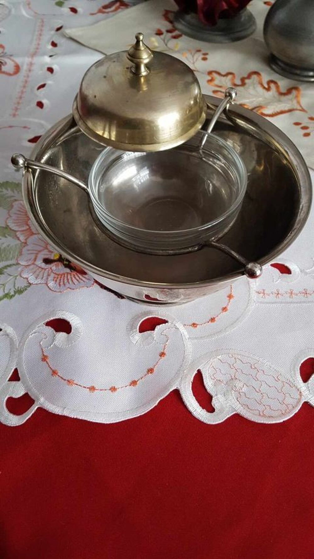  Beau service &agrave; caviar ancien en inox et laiton N &deg; 1393 