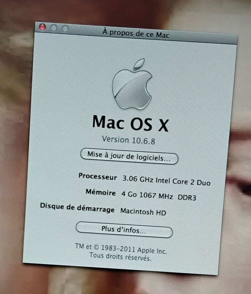 Mac OS X SNOW LEOPARD 10.6.8 Matériel informatique