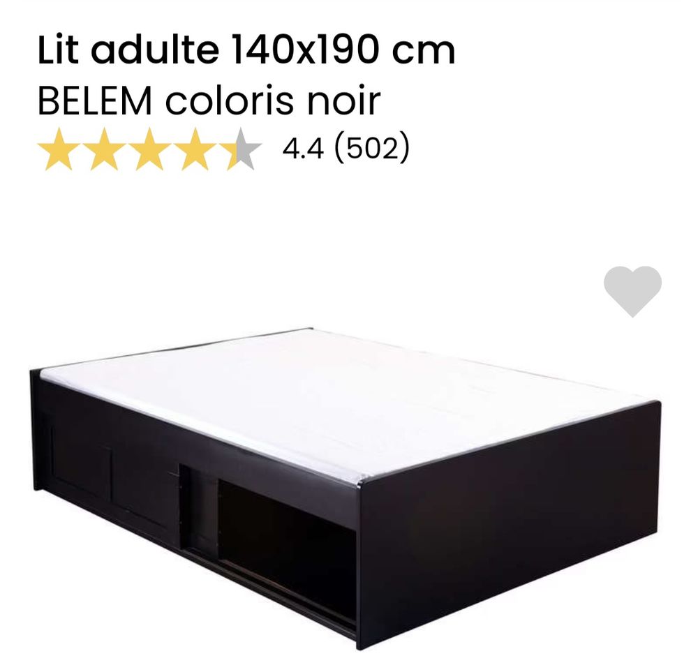 lit adulte 140x190 noir avec rangement portes coulissantes Meubles