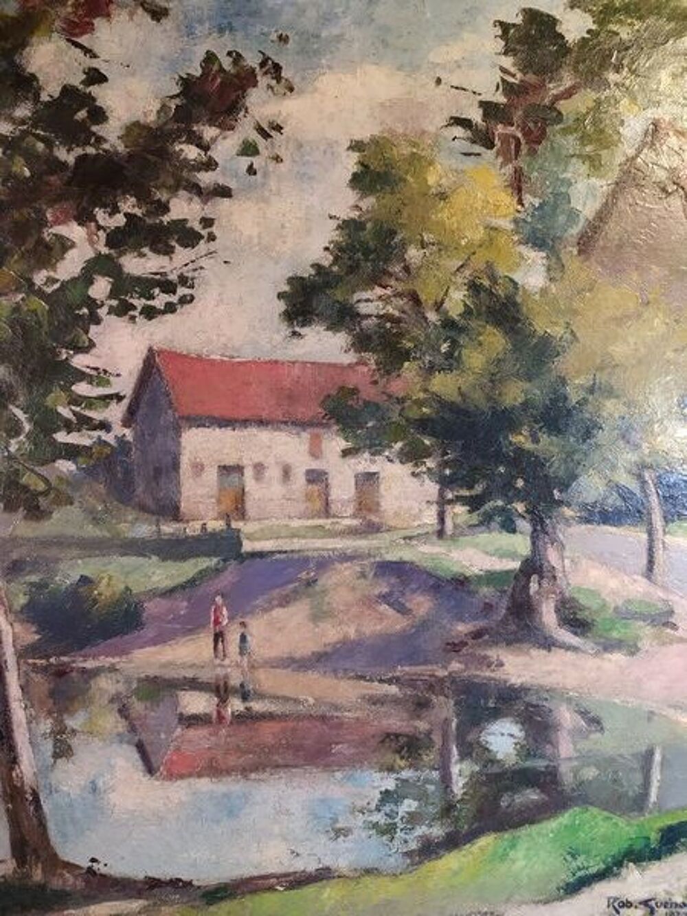 Tableau Ferme Vieux-Cours &agrave; Gien Sign&eacute; Rob. Gu&eacute;nol 1937 Décoration