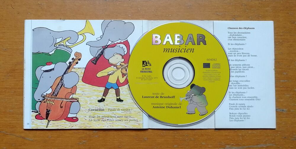 CD-Livre Babar musicien racont&eacute; par Jean-Marc BORY - Ad&egrave;s Livres et BD