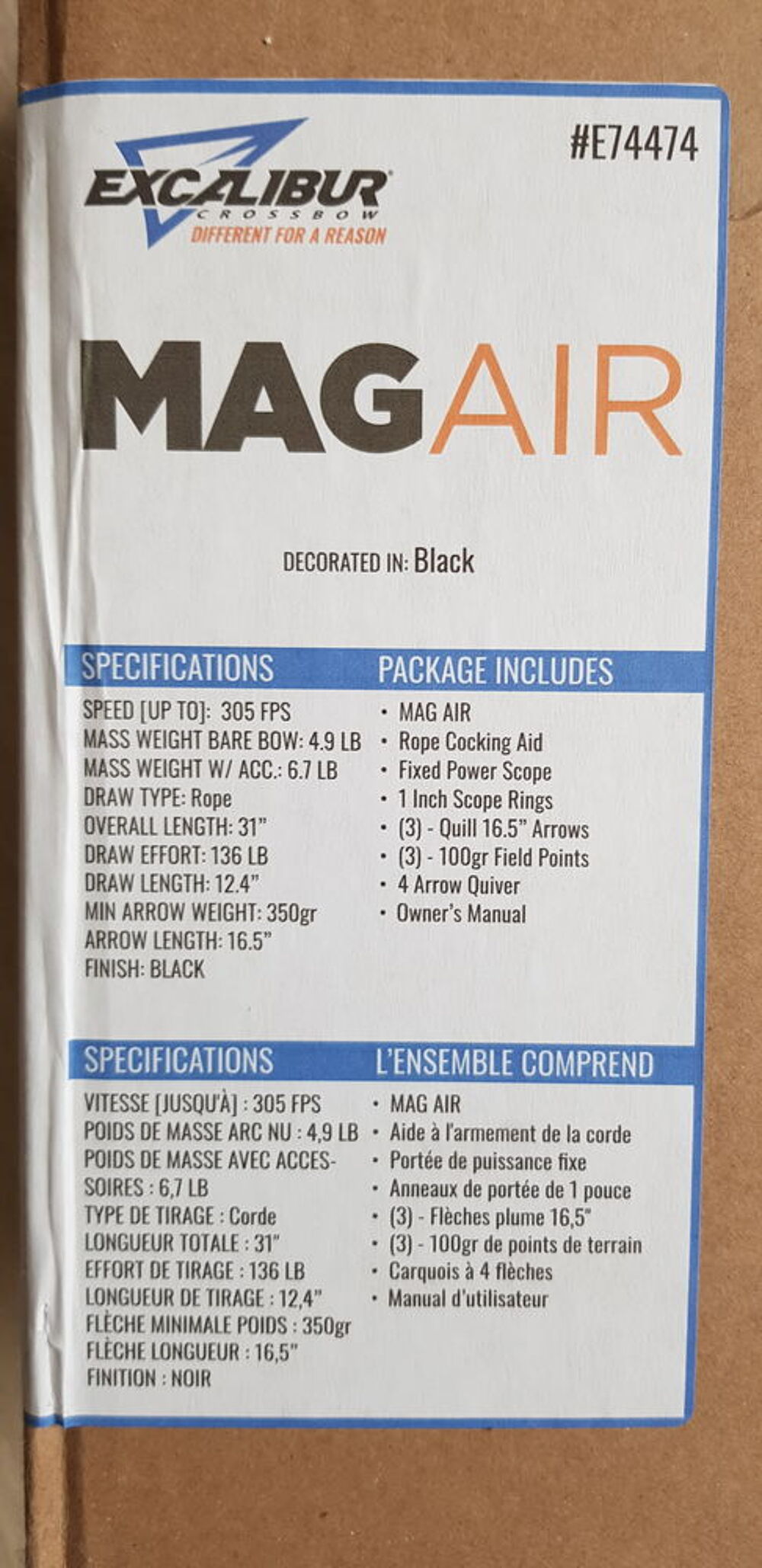 arbal&egrave;te recurve excalibur mag air avec ses accessoires Sports