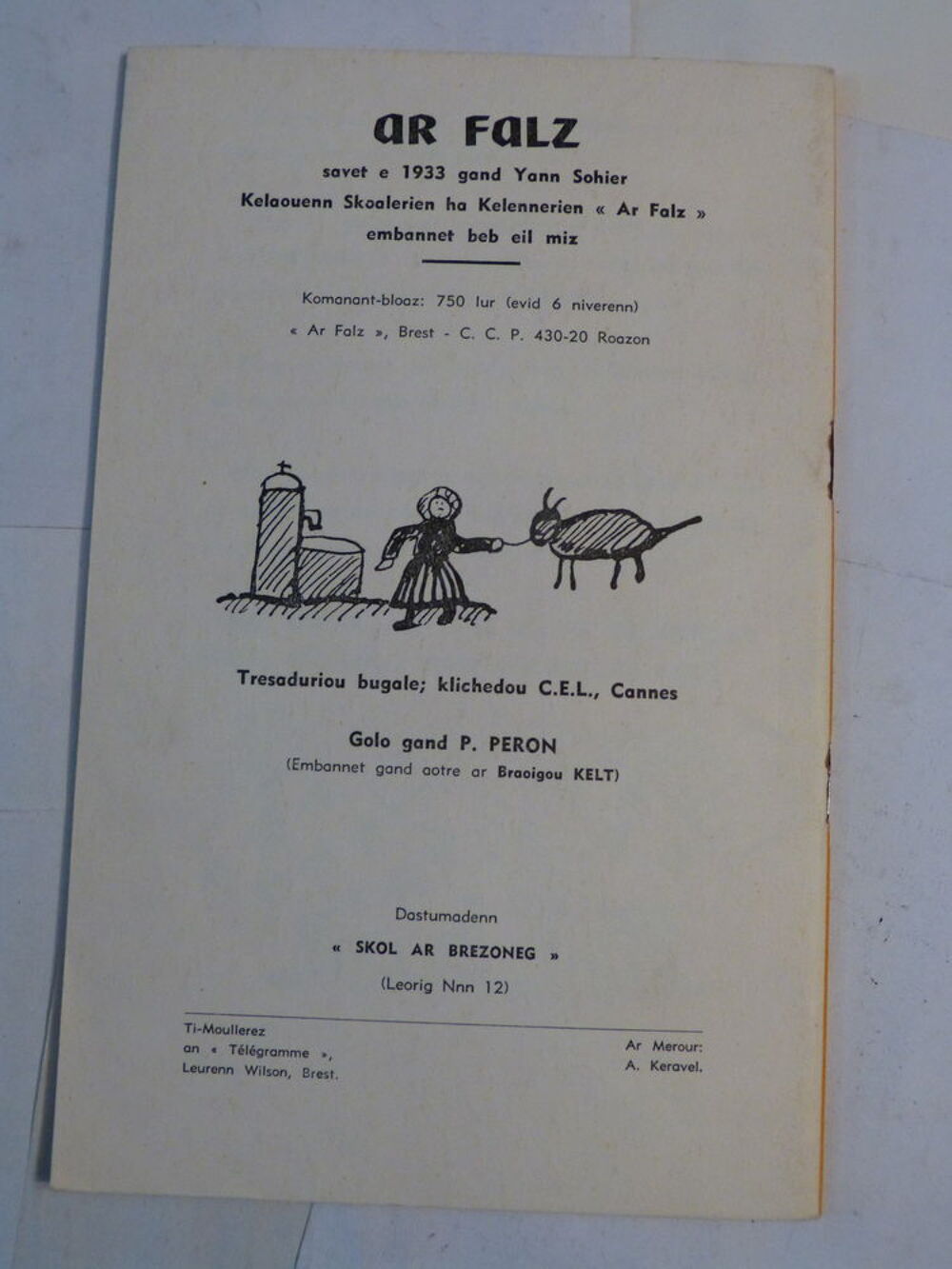 livre &eacute;crit BRETON DIOU GONTADENNIG AR FALZ niv 2 - 1959 Livres et BD