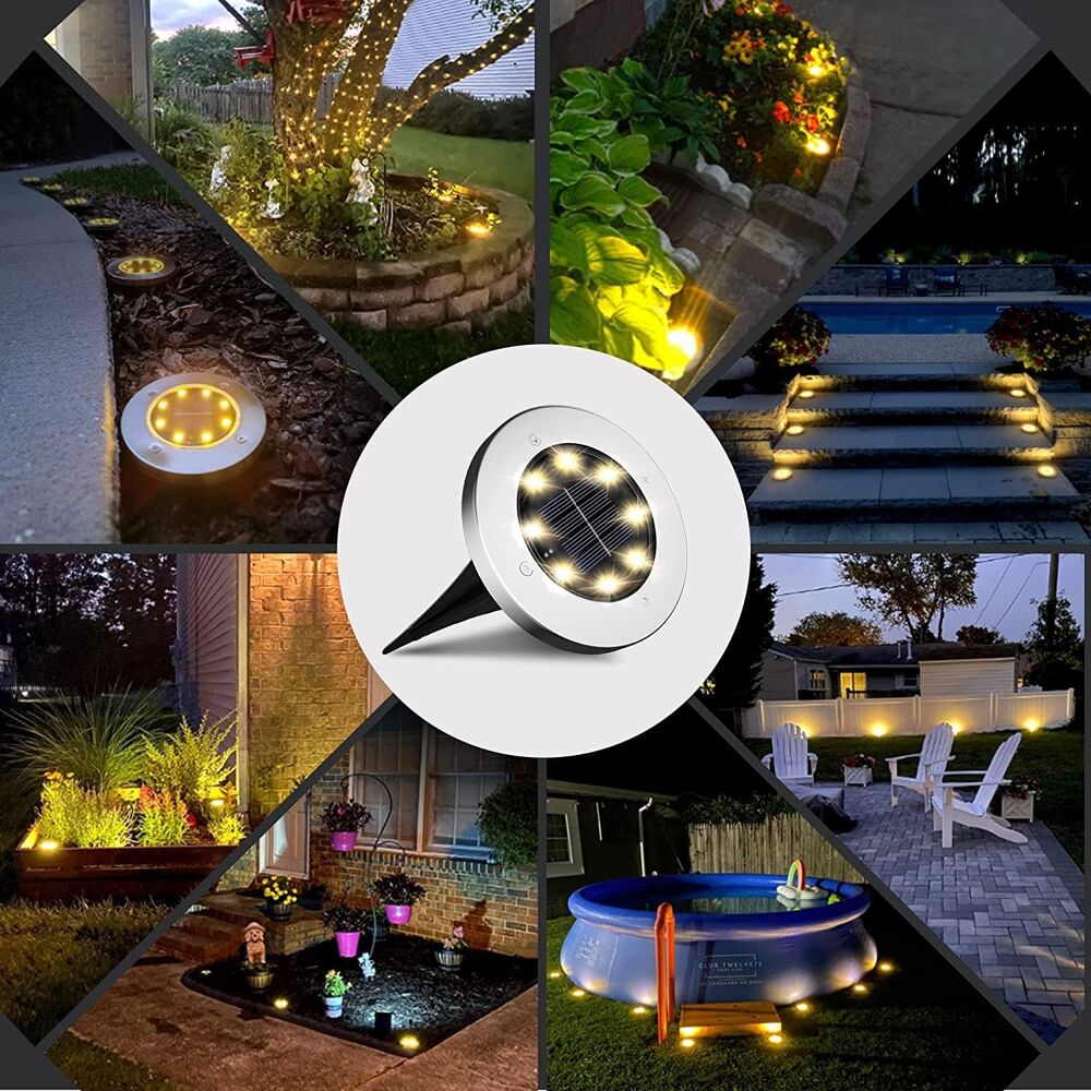 12 Lumi&egrave;re Solaire Ext&eacute;rieur blanc chaud 8 LED 3000K IP65 Jardin