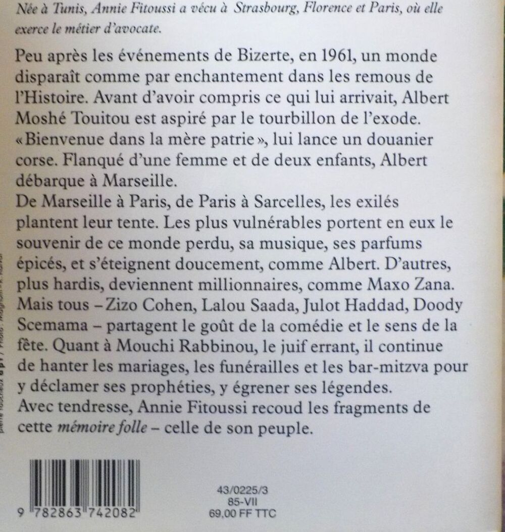 LA MEMOIRE FOLLE DE MOUCHI RABBINOU de Annie FITOUSSI Livres et BD