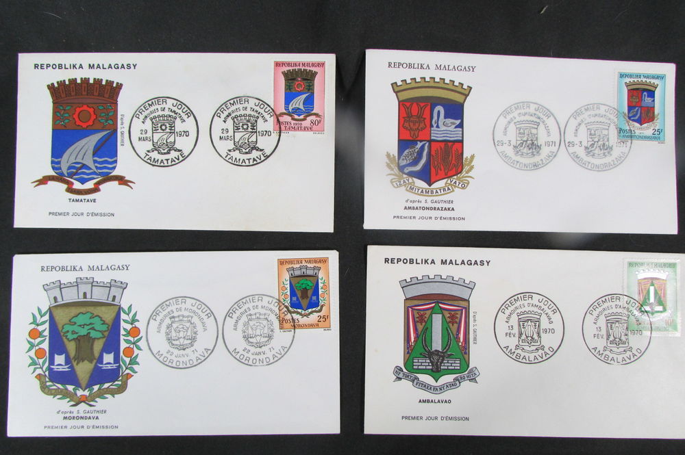Lot de 4 enveloppes, 1er jour d'&eacute;mission, R&eacute;poblika Malagasy 