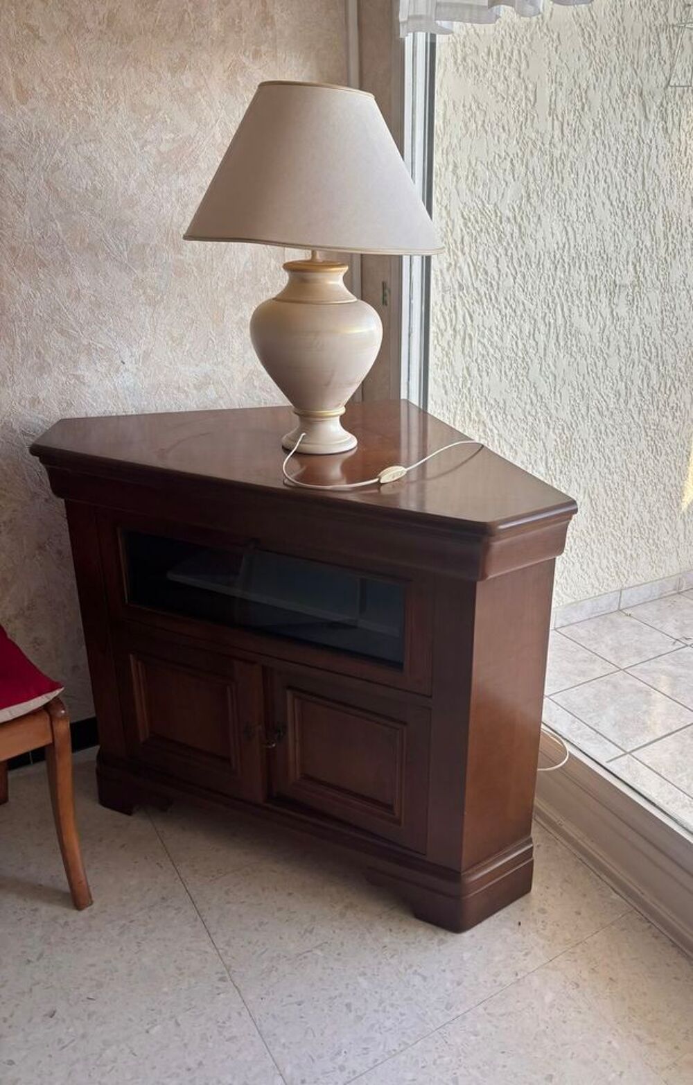 un meuble bar/rangement d'angle en bois imitation merisier Meubles