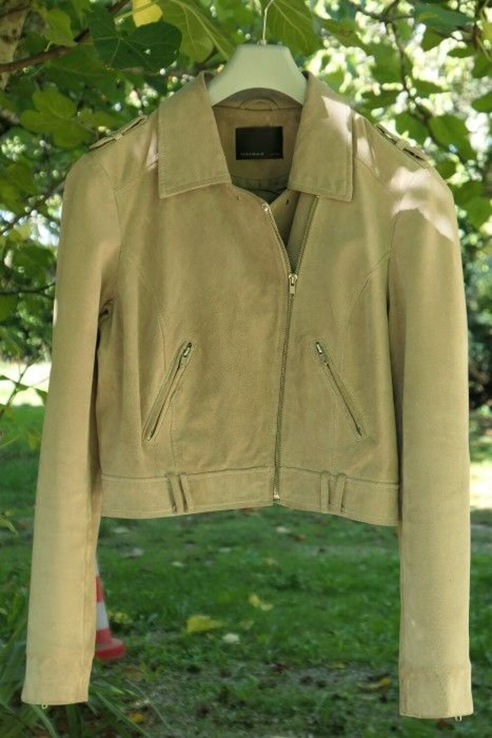 Perfecto Vero Moda beige taille 42, cro&ucirc;te de cuir Vêtements