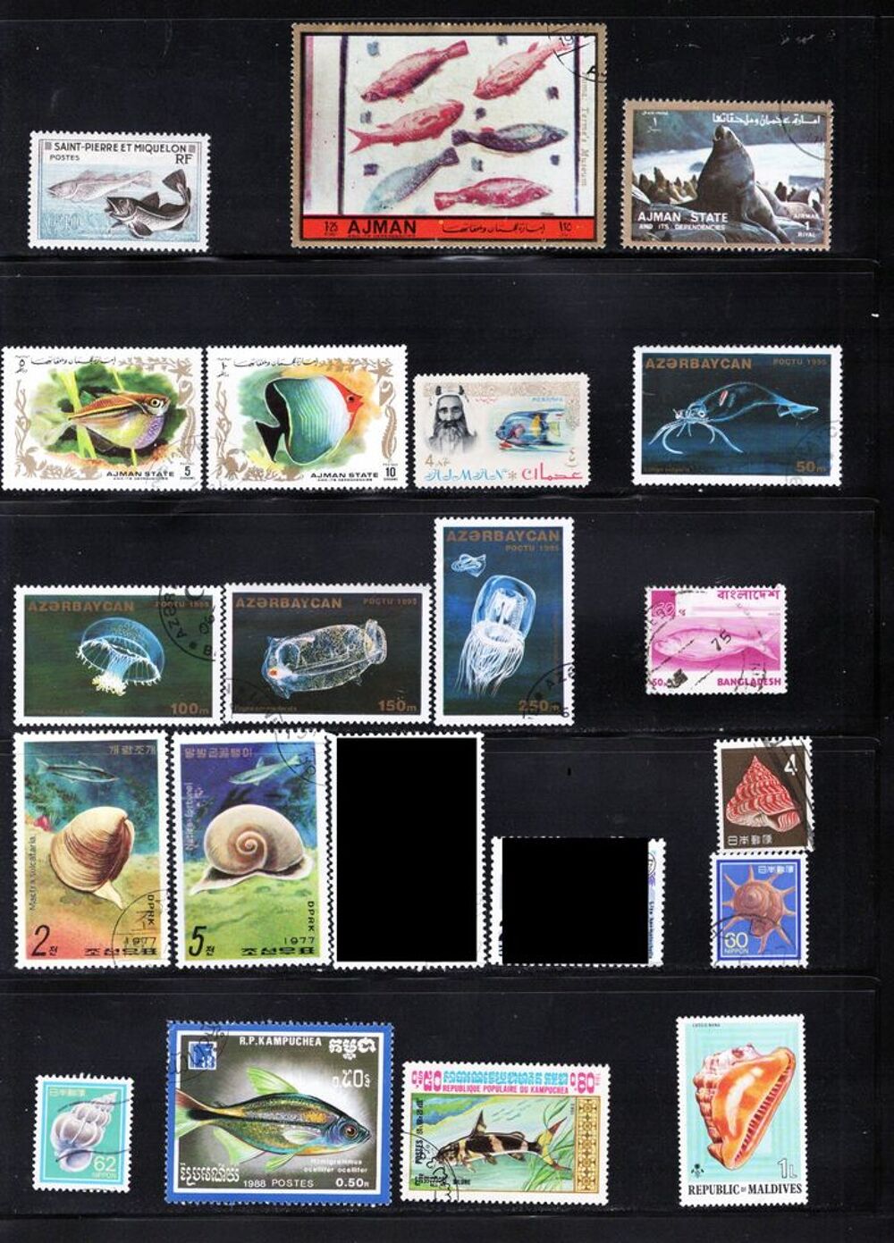lot de 102 timbres du MONDE sur la FAUNE AQUATIQUE 