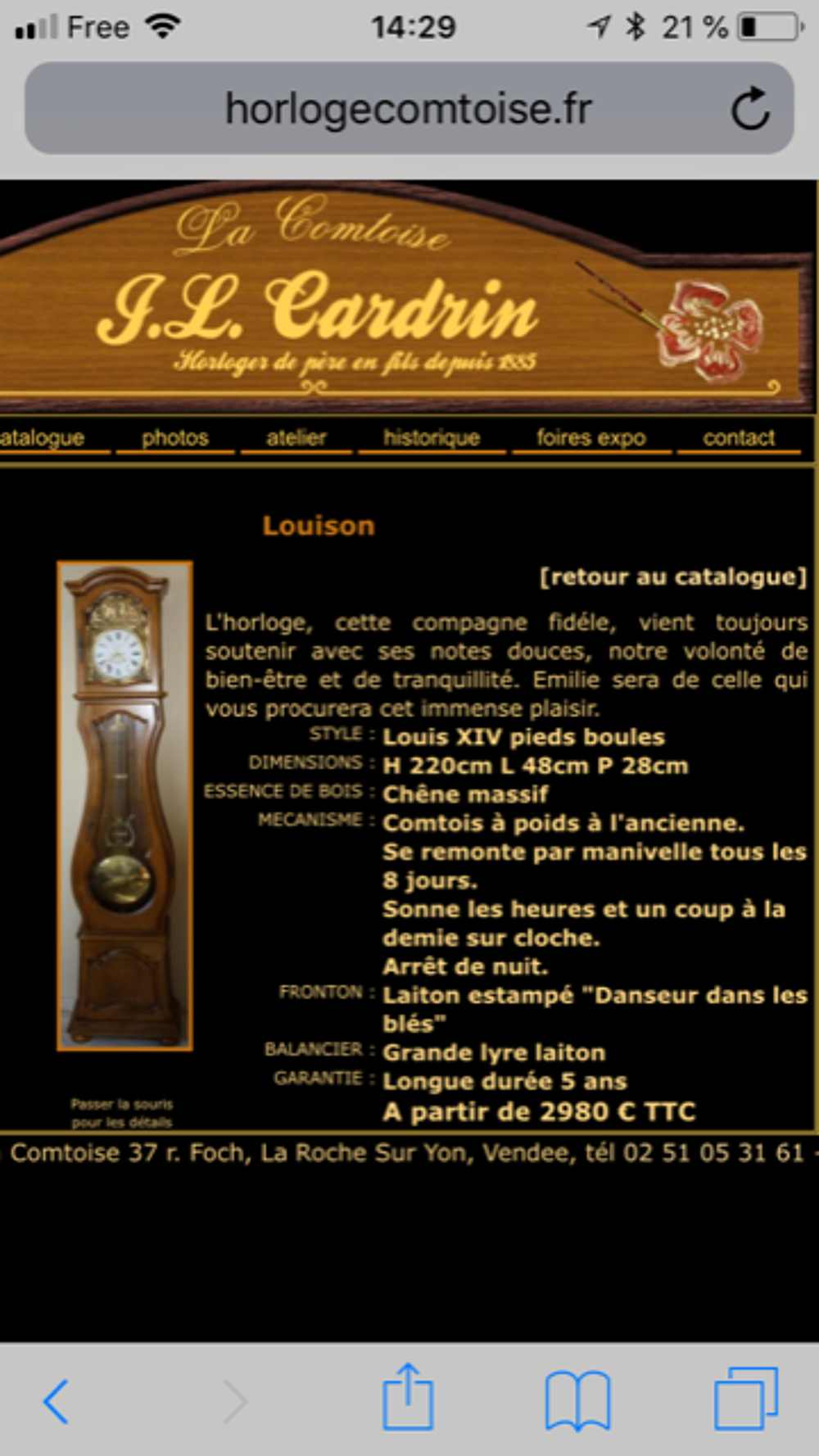 Comtoise style Louis Philippe marque Cardrin &agrave; Aizenay Meubles