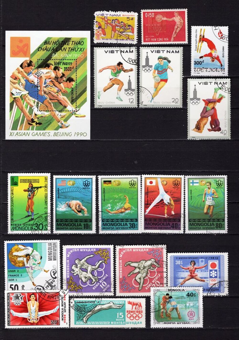 lot de 25 timbres du VIETNAM et de MONGOLIE sur les SPORTS 
