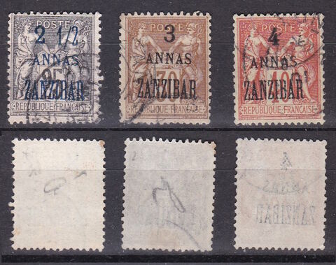 Timbres FRANCE-Colonies-ZANZIBAR-1896-1900 YT entre 24 et 26 1 Lyon 5 (69)