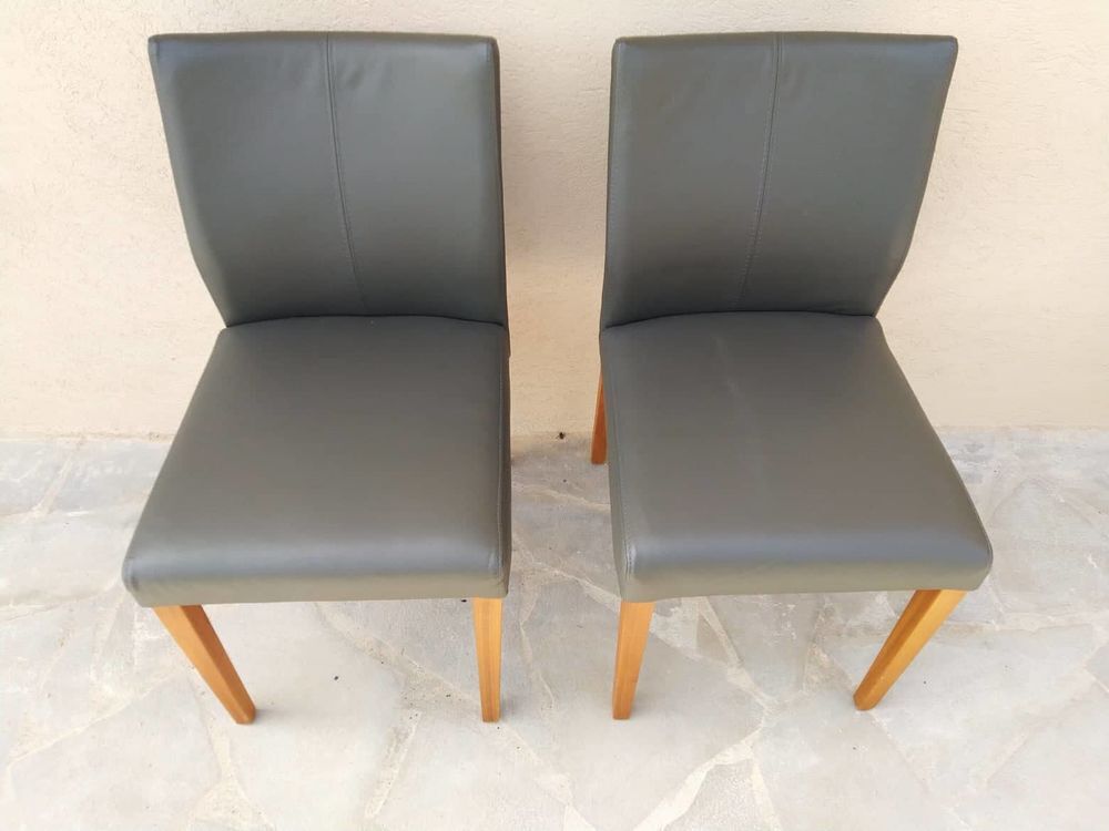 6 chaises H&uuml;lsta (bois de noyer/cuir green) Meubles