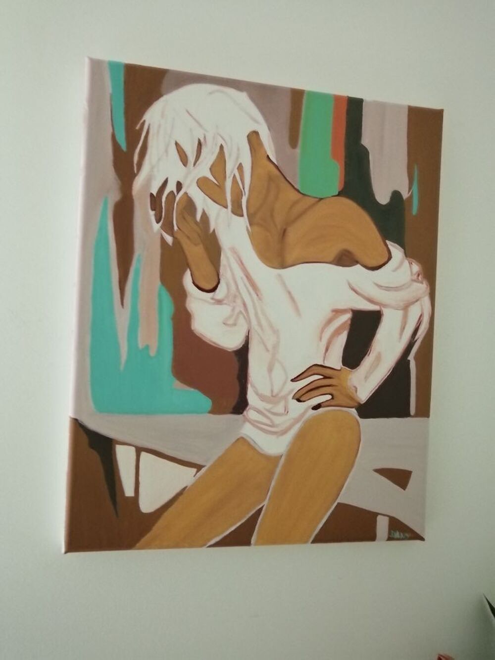 TABLEAU A L HUILE SUR TOILE COTON FEMME BLONDE Décoration