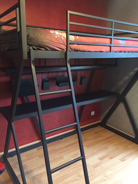 Lit Mezzanine 90*190 noir laqu poxy avec bureau 60 Fareins (01)