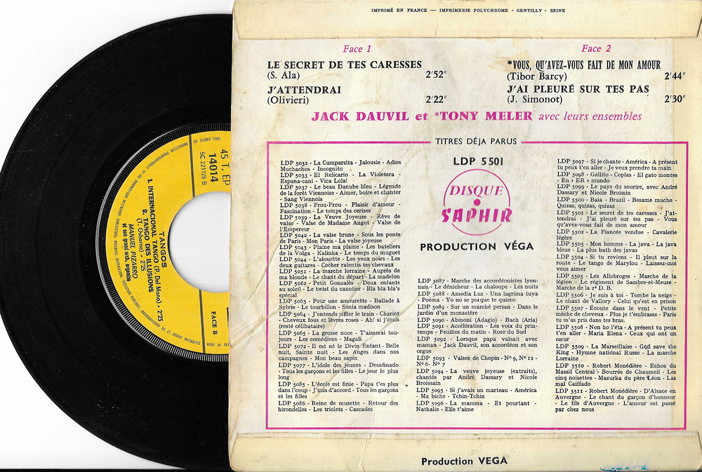 Vinyles 45 T , Jack Dauvil Et Tony Meler 1964 - 
CD et vinyles