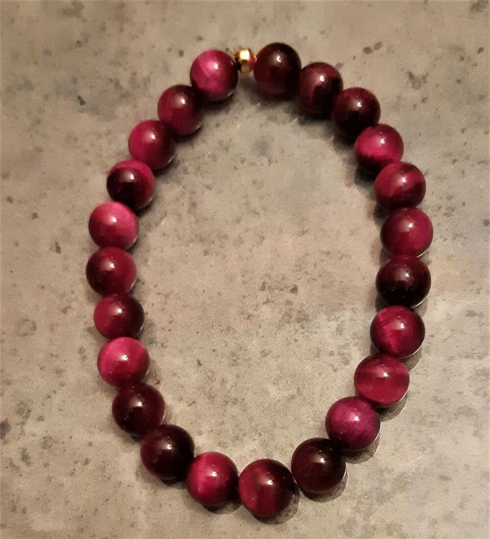 Bracelet pierre Oeil de chat fuchsia, poignet 16 &agrave; 20 cm Bijoux et montres