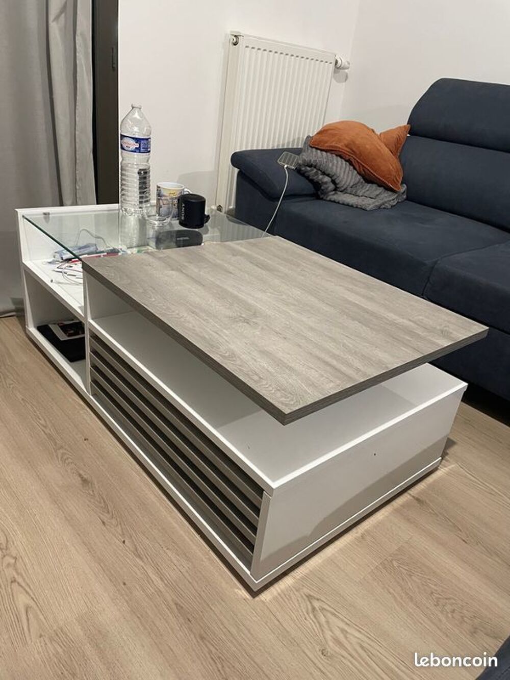 Table basse VERTIGO blanc/ch&ecirc;ne gris Meubles