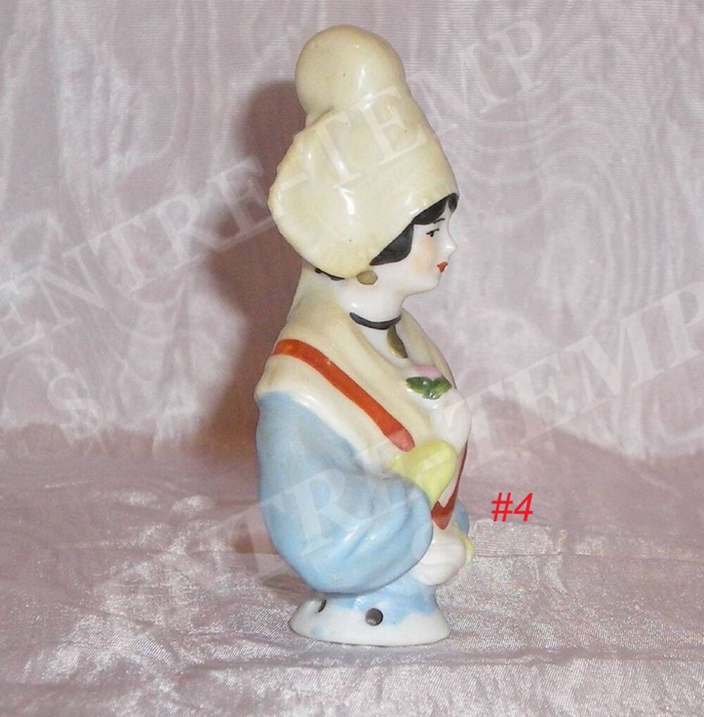 4 ANCIENNES DEMI-FIGURINE ART D&Eacute;CO (BOITE &agrave; POUDRE,HALF DOLL 