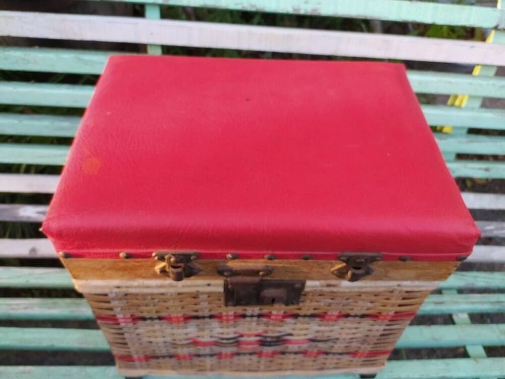 Ancien Si&egrave;ge Panier de P&ecirc;che Osier Rotin Vintage 