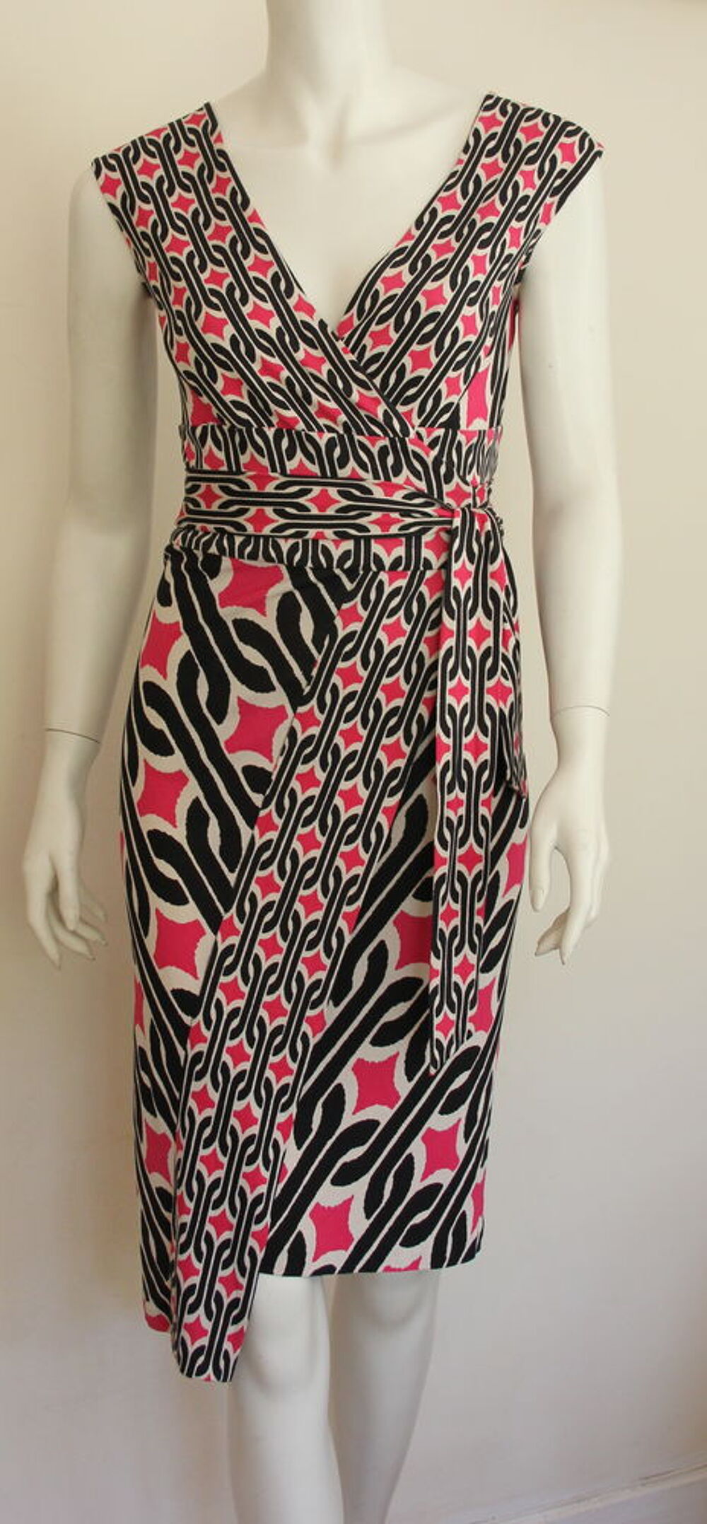 Robe soie portefeuille rose &amp; noir DIANE VON FURSTENBERG Vêtements