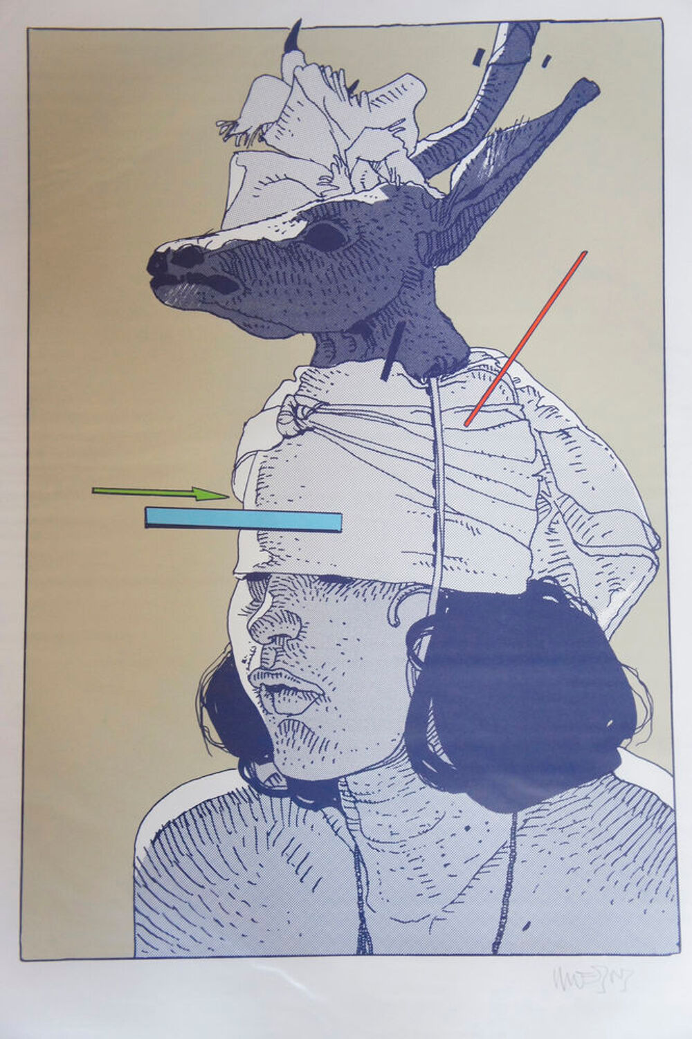 S&eacute;rigraphie de Moebius "L'homme &agrave; la t&ecirc;te de cerf", sign&eacute;e 